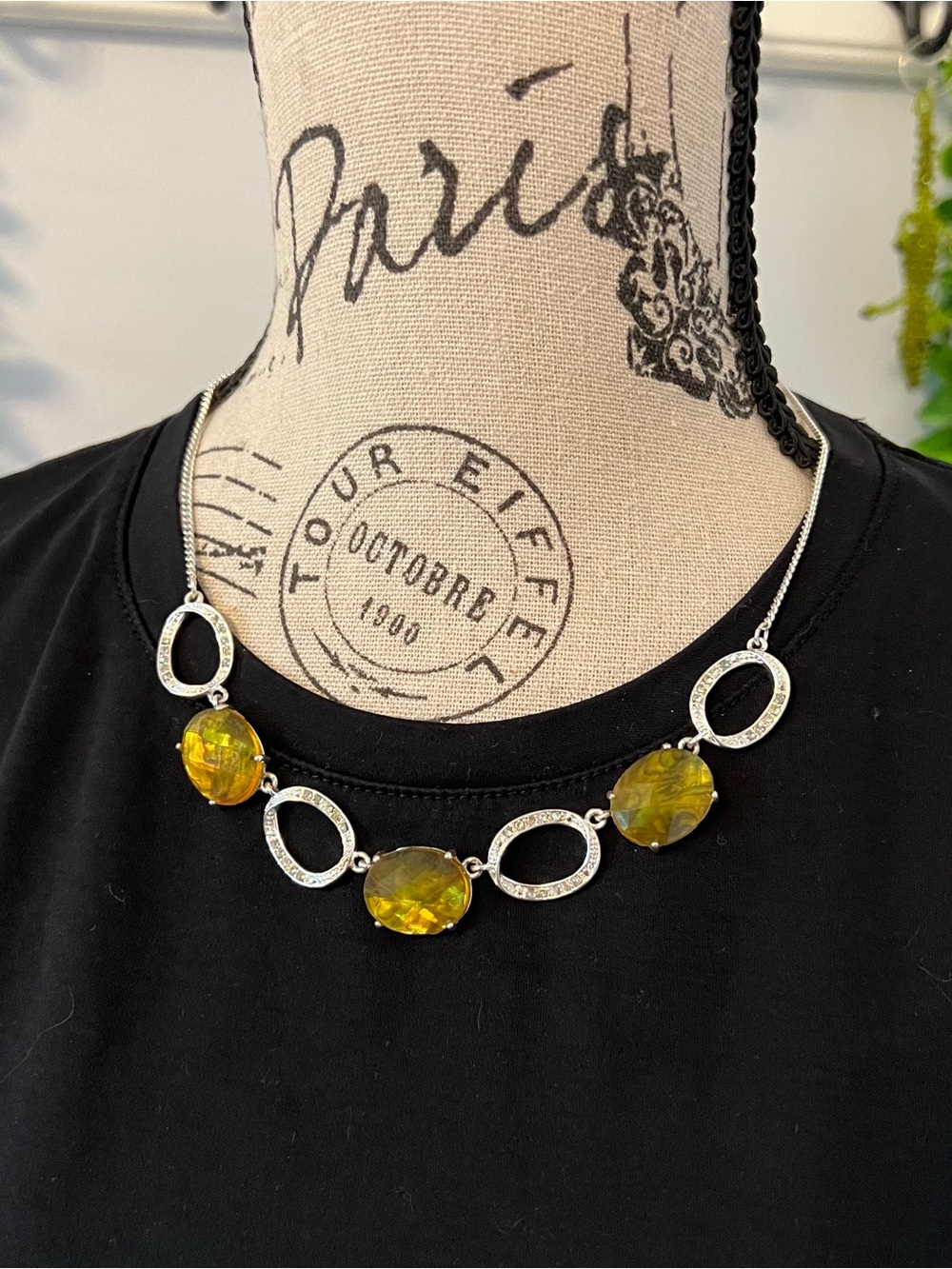 Silver Statement Necklace with Yellow Gemstones